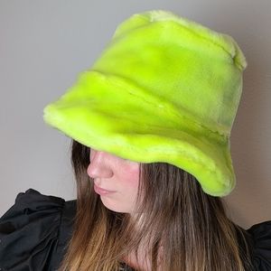 Lime green fuzzy bucket hat